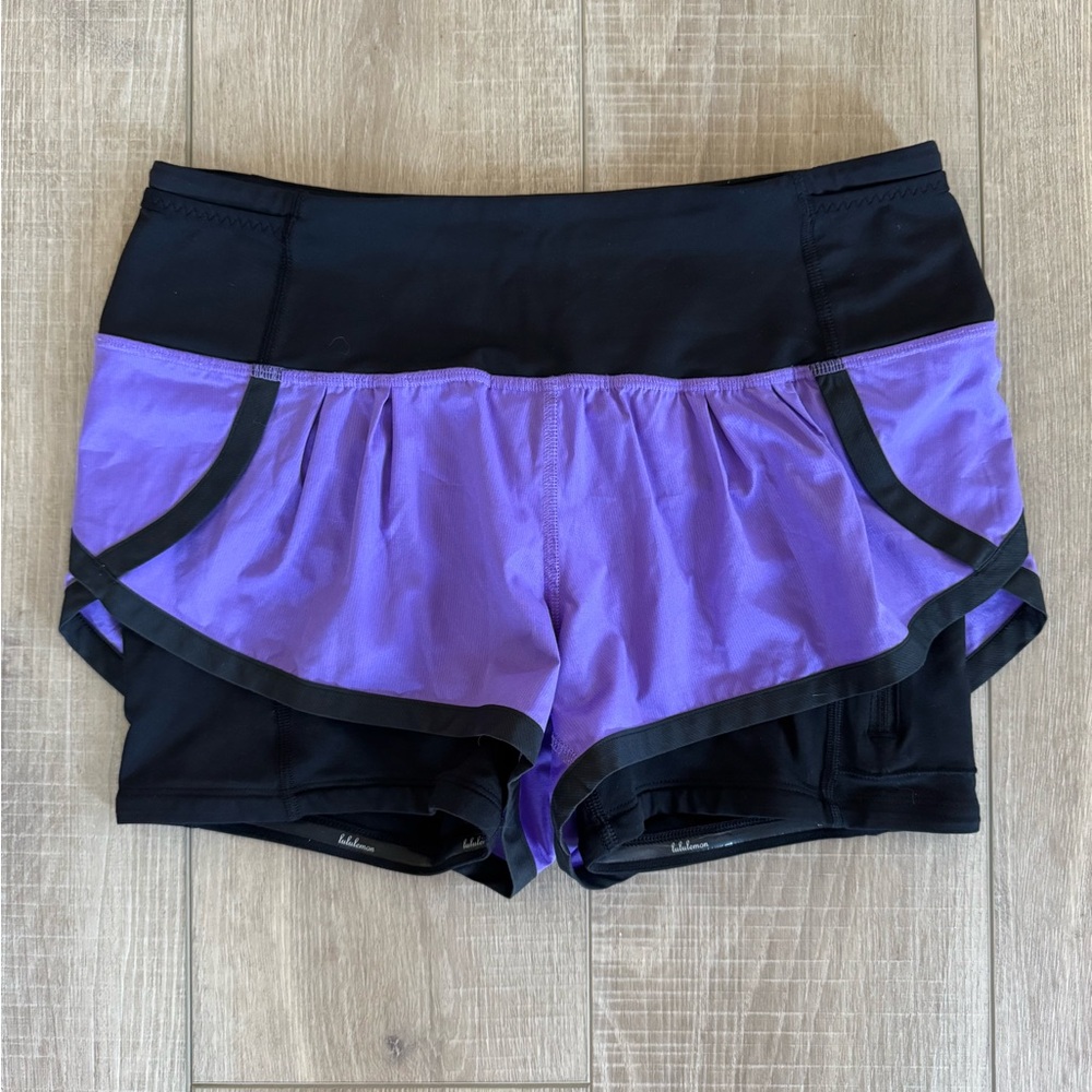 SOLD Lululemon Run Speed Squad Shorts Power Purple Black SIZE 4 RARE Running
